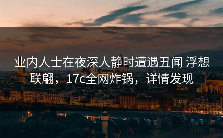 业内人士在夜深人静时遭遇丑闻 浮想联翩，17c全网炸锅，详情发现